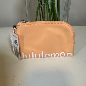Lululemon Clippable Card Pouch Peach W/White Logo LW9GBOS NWT